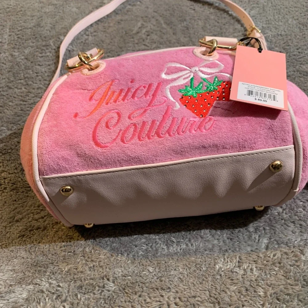 Juicy Couture‎ Retro Strawberry Satchel Cherry Blossom Pink Velour Bag NWT